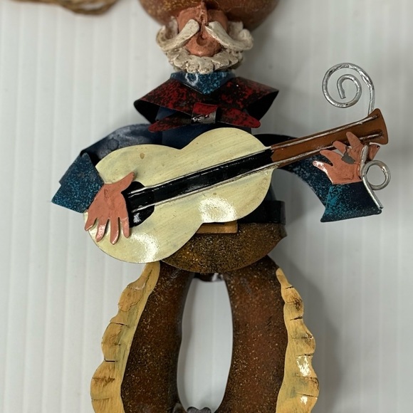Rustic Tin Metal Singing Cowboy Playing Guitar Marionette Christmas Ornament - Picture 4 of 6